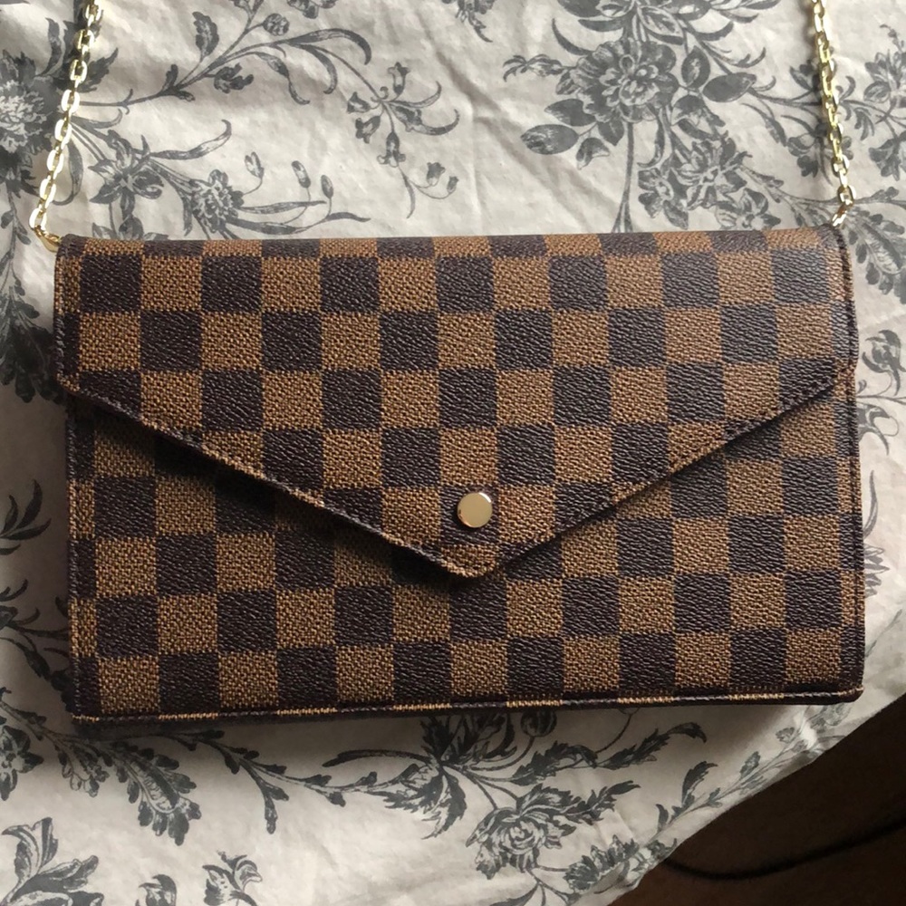 Brown checkered crossbody purse